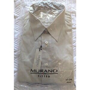 Murano Fitted Shirt Mens 17/34 Cotton Blend Point Collar Beige New In Package